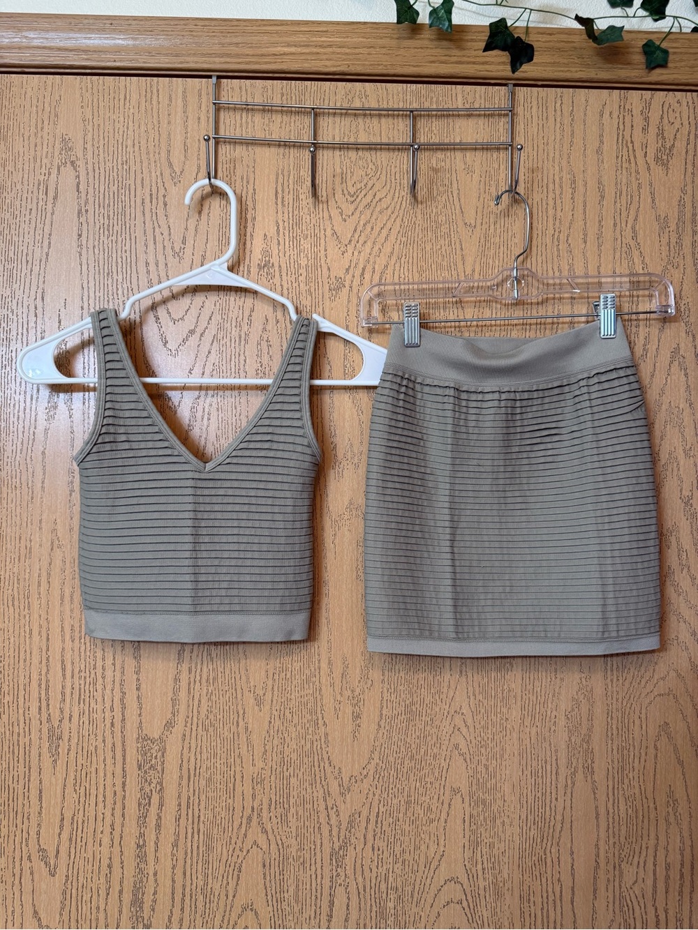 Ribbed Mini Skirt in Taupe